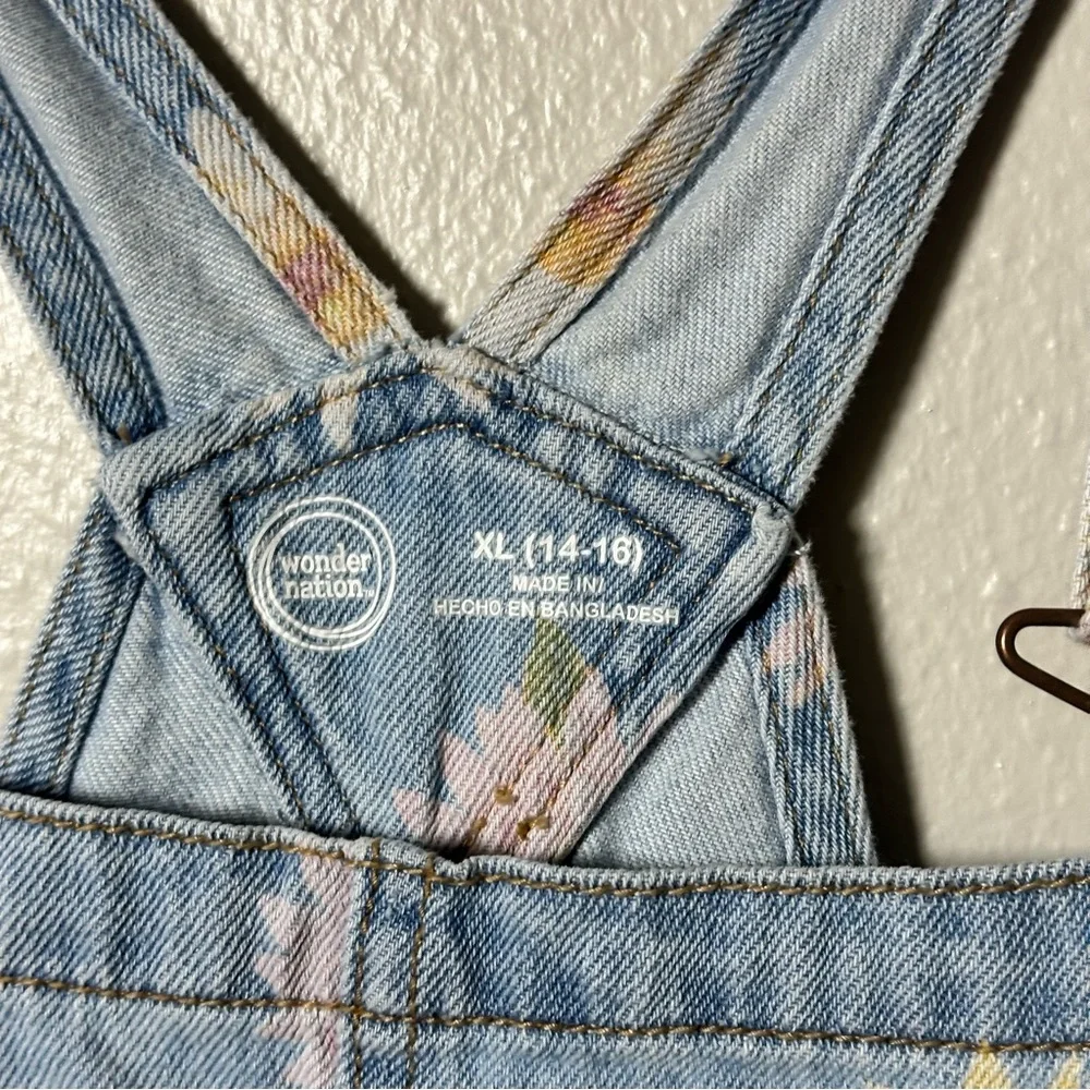 Wonder Nation Girl Kids Floral Denim Overalls Talls Shorts size‎ XL(14/16)